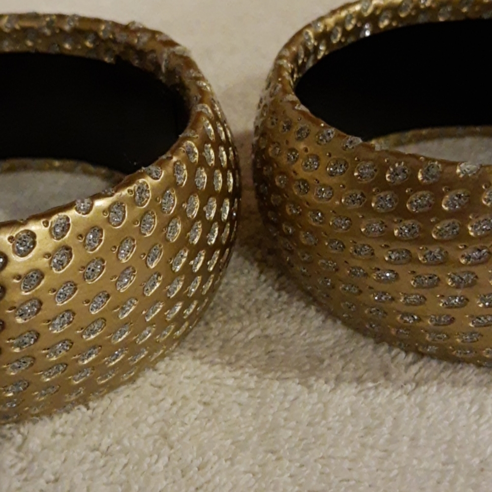 PAIR - gold colored rhinestone bangle bracelets